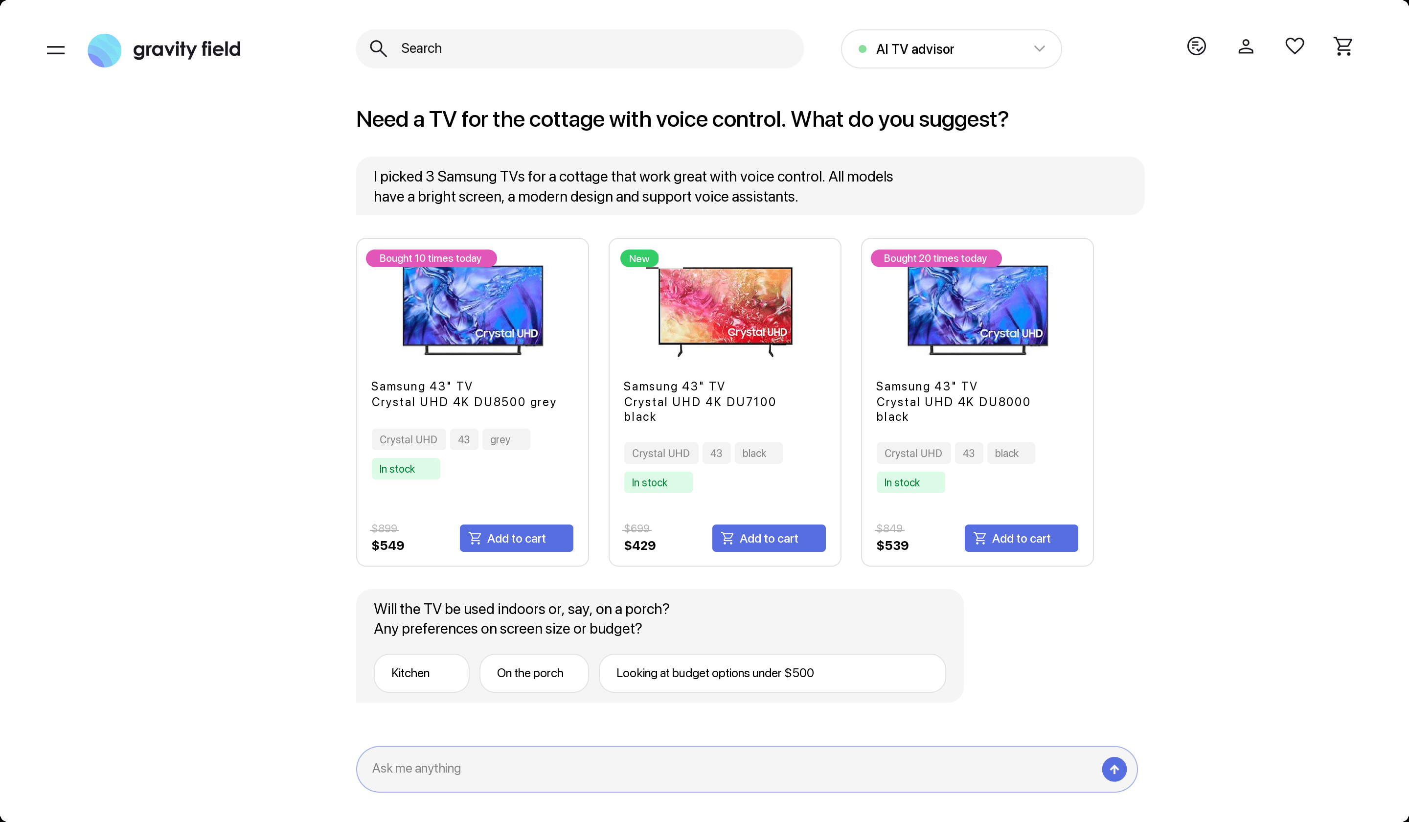 AI search across an online store catalog