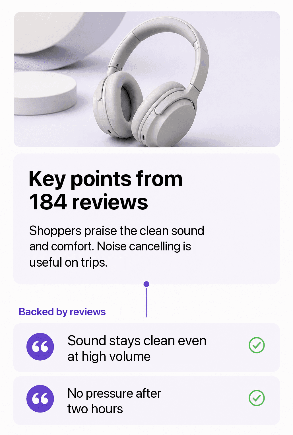 Summary of headphone reviews with supporting quotes