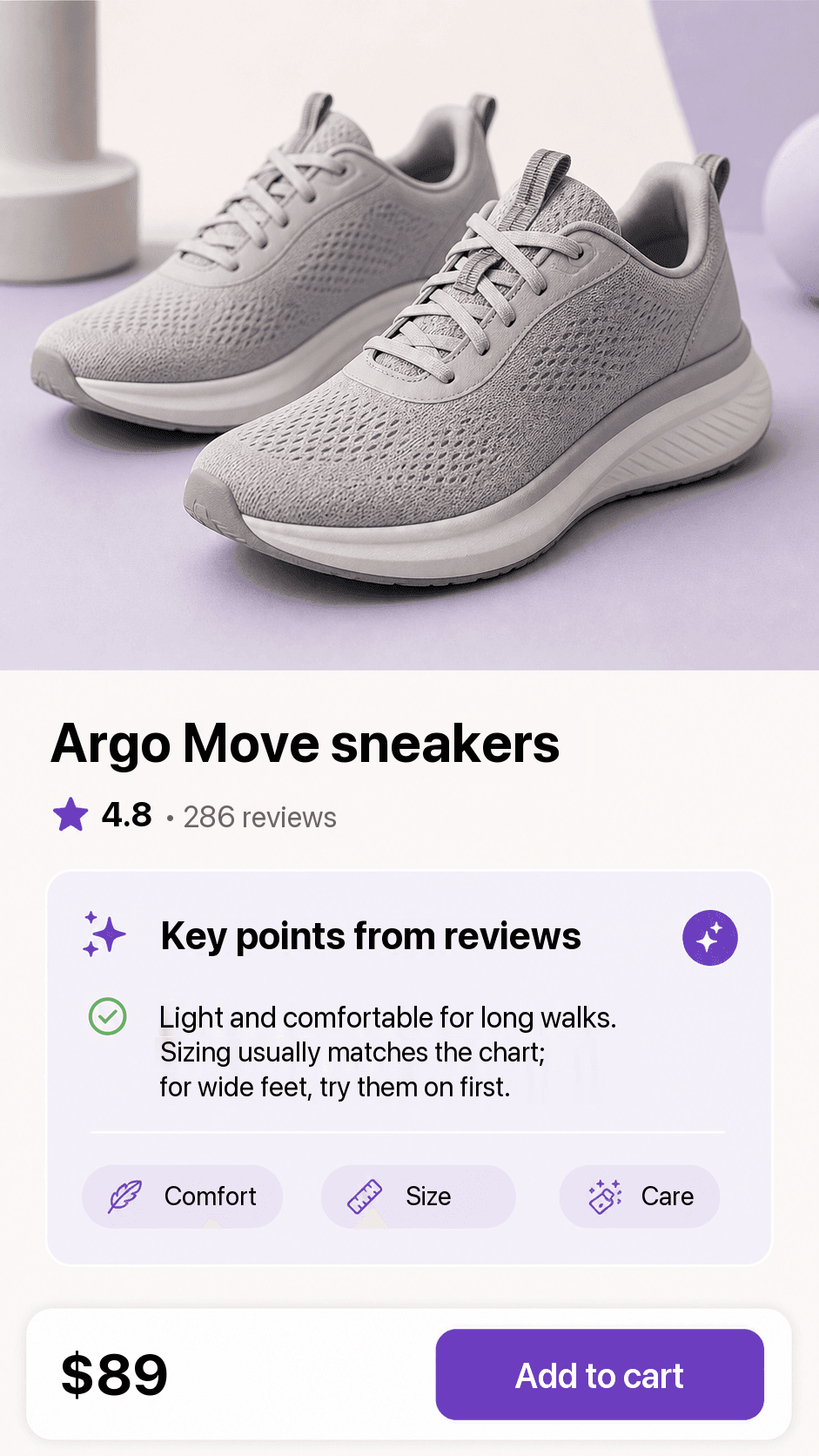Product page with a Gravity AI review summary